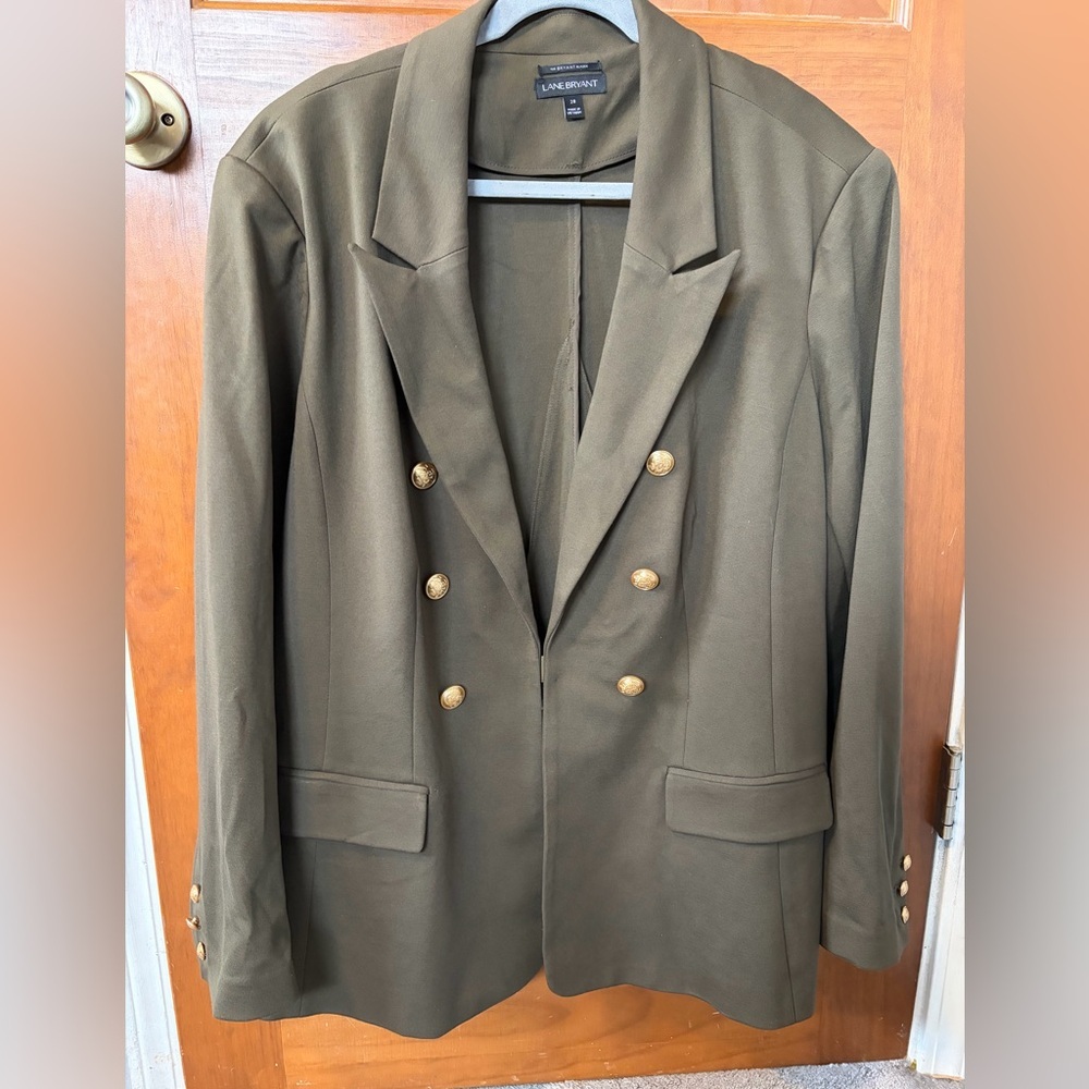 Lane Bryant Olive Blazer with Gold Accents